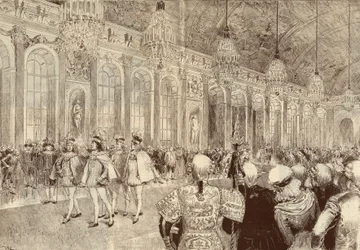 The procession of the knights of the Order of the Holy Spirit in the ice gallery of the castle of Versailles on the day of Pentecost in 1789