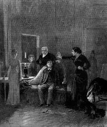 Theatrical representation: 5th act of Jack by Alphonse Daudet and H. Lafontaine with Miss Sisos, M. Porel, M. Chelles, Miss Montaland. Paris, theatre de l