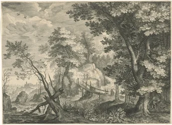 Forest Landscape with Wooden Bridge (Mountain Landscapes from Tyrol)