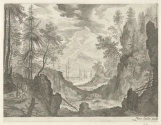 Forest Landscape with Waterfall (series title: Mountain Landscapes from Tyrol)