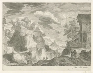 Rocky Landscape with Inn and Houses