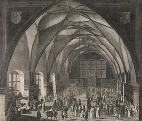 Interior View of Vladislav Hall at Prague Castle during the Annual Fair, 1607