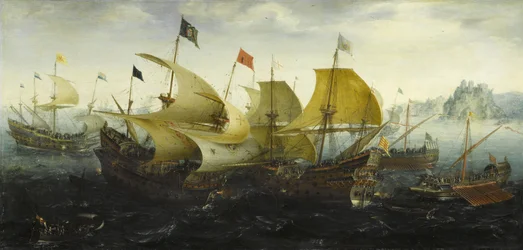 Battle of Cadiz: Dutch and English Ships Attack the Spanish Armada