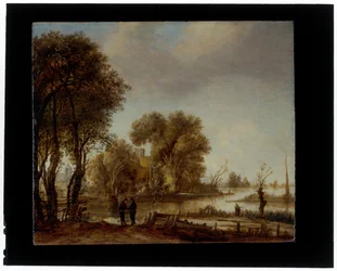 A River Landscape with Men Conversing on a Track