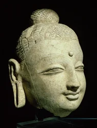 Head of a smiling Buddha, Greco-Buddhist style, from Afghanistan