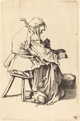 Old Woman with Cats