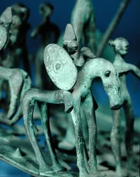 Replica of a horse and rider on a ceremonial bronze sculpture from Strettweg, Austria