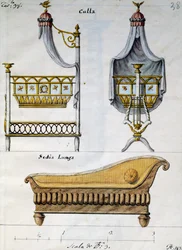 Baby Bed and Sofa, from Lavori di Falegname e Fabbro Ideati e Disegnati da Me Agostino Fantastici, Manuscript 3, Plate 38