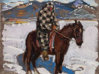 Native American on Horseback in Snow