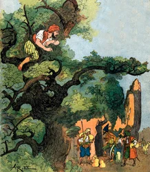 Ali Baba Overhears a Group of Forty Thieves Visiting Their Treasure Store