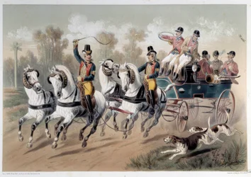 Hunting break, the start of the hunters. Print by Albert Adam (19th century) Paris, Musee Carnavalet