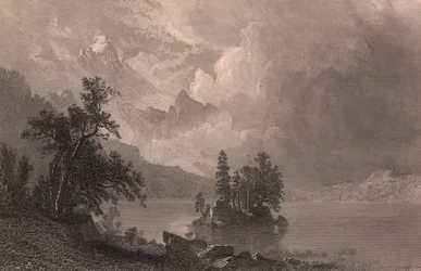 View of Lake Esther, Sierra Nevada, California, United States, Steel Engraving by Robert Hinshelwood after Painting by Albert Bierstadt