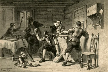 Puritans Barricading Their House Against Indians, 1877