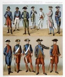 French Military Costumes in the 18th Century. Illustration in 