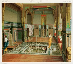 Interior of a Rich House in Cairo, Illustration from Complete Costume History by Auguste Racinet
