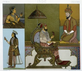 Mongolian costumes, engraving by Racinet