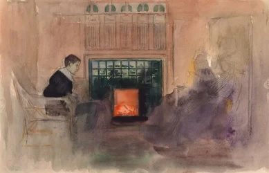 Erik Edelfelt Sitting by the Fire in the Villa in Kilo