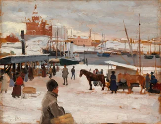 Winter Day at Helsinki Market Square, Study; Sketch for Winter Day at The Market Place in Helsinki