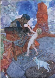 He took up a live coal and put it to Grimes pie, from The Water Babies published by Humphrey Milford Oxford University Press, c.1930