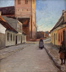 Street in Køge with Nicolai Church to the Left