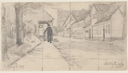 Street in Køge with a Walking Man
