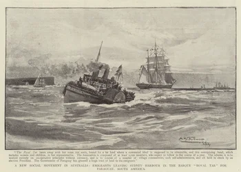 A New Social Movement in Australia, Emigrants leaving Sydney Harbour in the Barque Royal Tar for Paraguay, South America