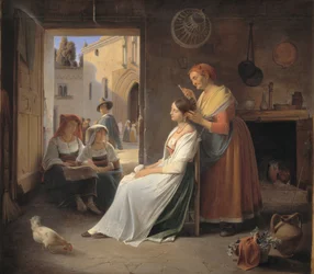 A Young Italian Woman being Adorned by her Mother