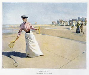 Part of Lawn - Tennis on a beach (Normandy?) - illustrated by Albert Lynch