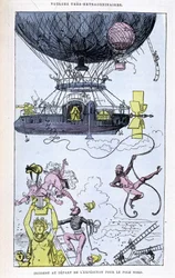 Incident at the departure of the expedition to the North Pole (aerostat and wacky scenes), parody of Jules Verne, 
