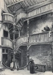 Interior of a House in Morlaix - Old France - Brittany - text, drawings and lithographs by Albert Robida undated end 19th century