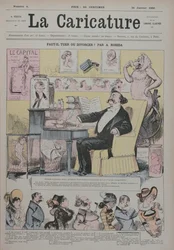 Murder or Divorce, Cover of ‘La Caricature’ depicting Alexandre Dumas fils (1824-95) as an ‘expert’ on matrimonial dramas, 1st January 1880