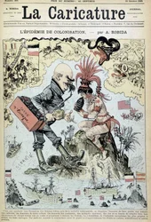 The colonization epidemic: anti-colonialist drawing by Robida - in La Caricature of 31/10/1885