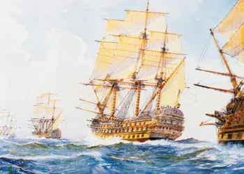Ships from the 18th Century in Single File on Starboard Side