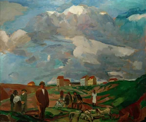 Suburban Houses (with People and Sheep Herd)