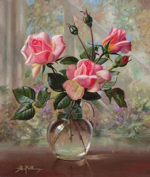 Madame Butterfly Roses in a Glass Vase