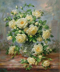 Princess Diana Roses in a Cut Glass Vase