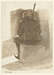 Seated Man with Stick, Seen from the Back