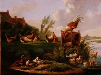 Ducks and Fowl on a Riverbank