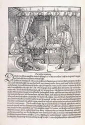 A draughtsman drawing a portrait, using a drawing frame