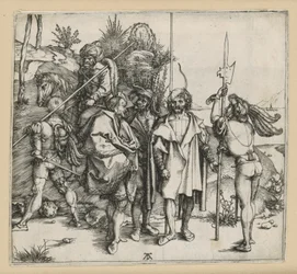Five soldiers and a Turk on a horse