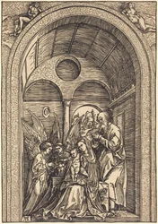 The Holy Family with Two Angels in a Vaulted Hall