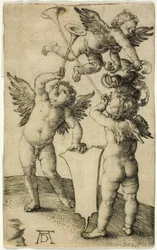 Three Putti with Shield and Helmet