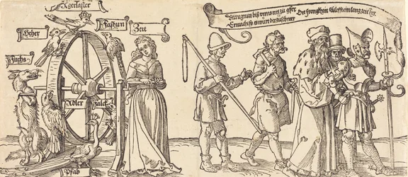Time and a Fox Turning the Wheel of Fortune with People of All Ranks to the Right