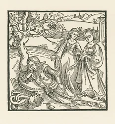 The knight in meditation is joined by his two daughters