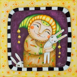 Smiling Character and Bunnies