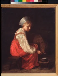 A Peasant Girl With A Calf. Painting by Alexei Gavrilovich Venetsianov
