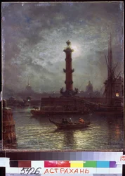 Moonlight on the Neva near the Stock Exchange of Saint Petersburg