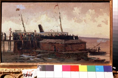 View of a Steamboat at Quay in a Port