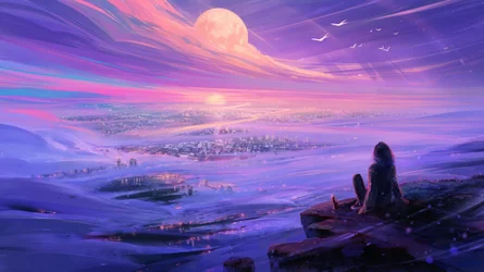 Girl Over Moonlit City