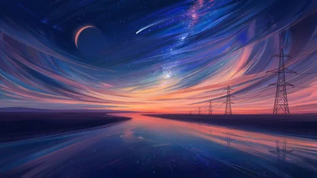 Twilight River Power Lines